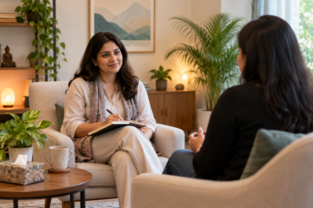 Individual psychotherapy session with therapist and client